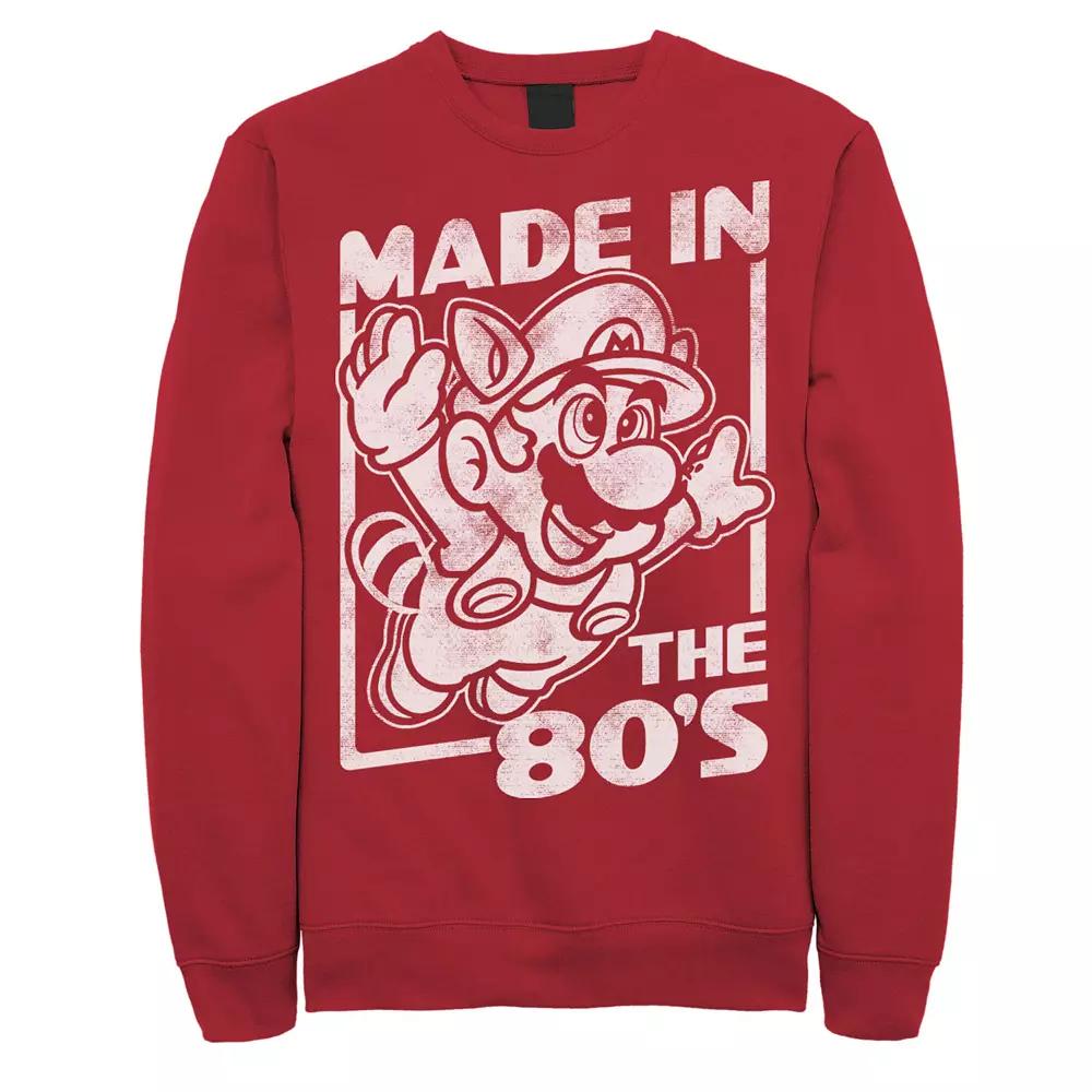 Men's Super Mario Tanooki Mario Made In The 80's Sweatshirt, Size: Large, Red Product Image