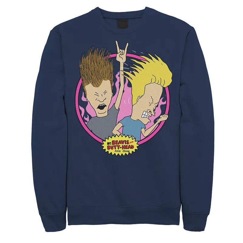 Men's Beavis & Butthead Rock N Roll Circle Portrait Sweatshirt,  Product Image
