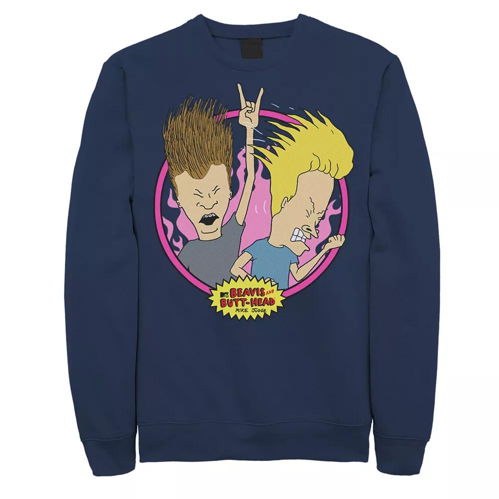 Men's Beavis & Butthead Rock N Roll Circle Portrait Sweatshirt,  Product Image