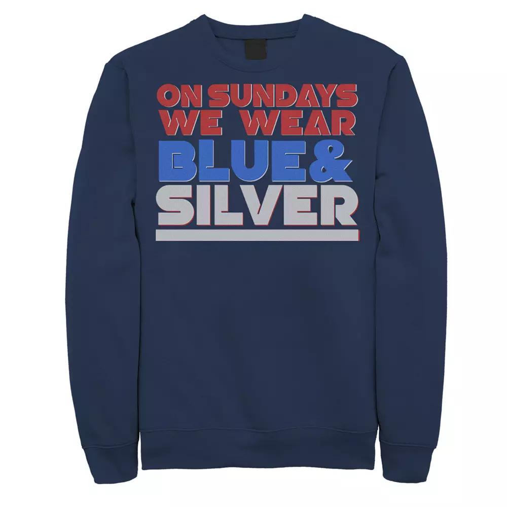 Men's On Sundays We Wear Blue And Silver Text Stack Graphic Fleece Pullover,  Product Image