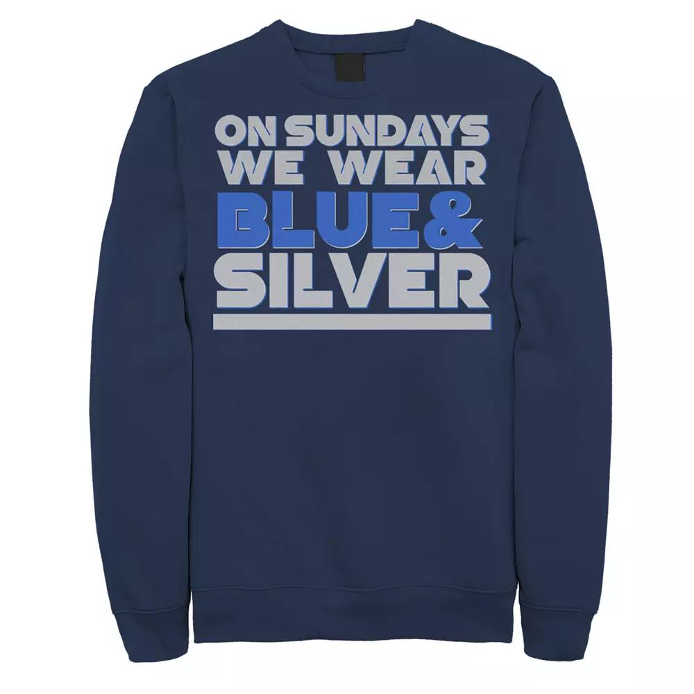 Men's On Sundays We Wear Blue And Silver Text Stack Graphic Fleece Pullover,  Product Image
