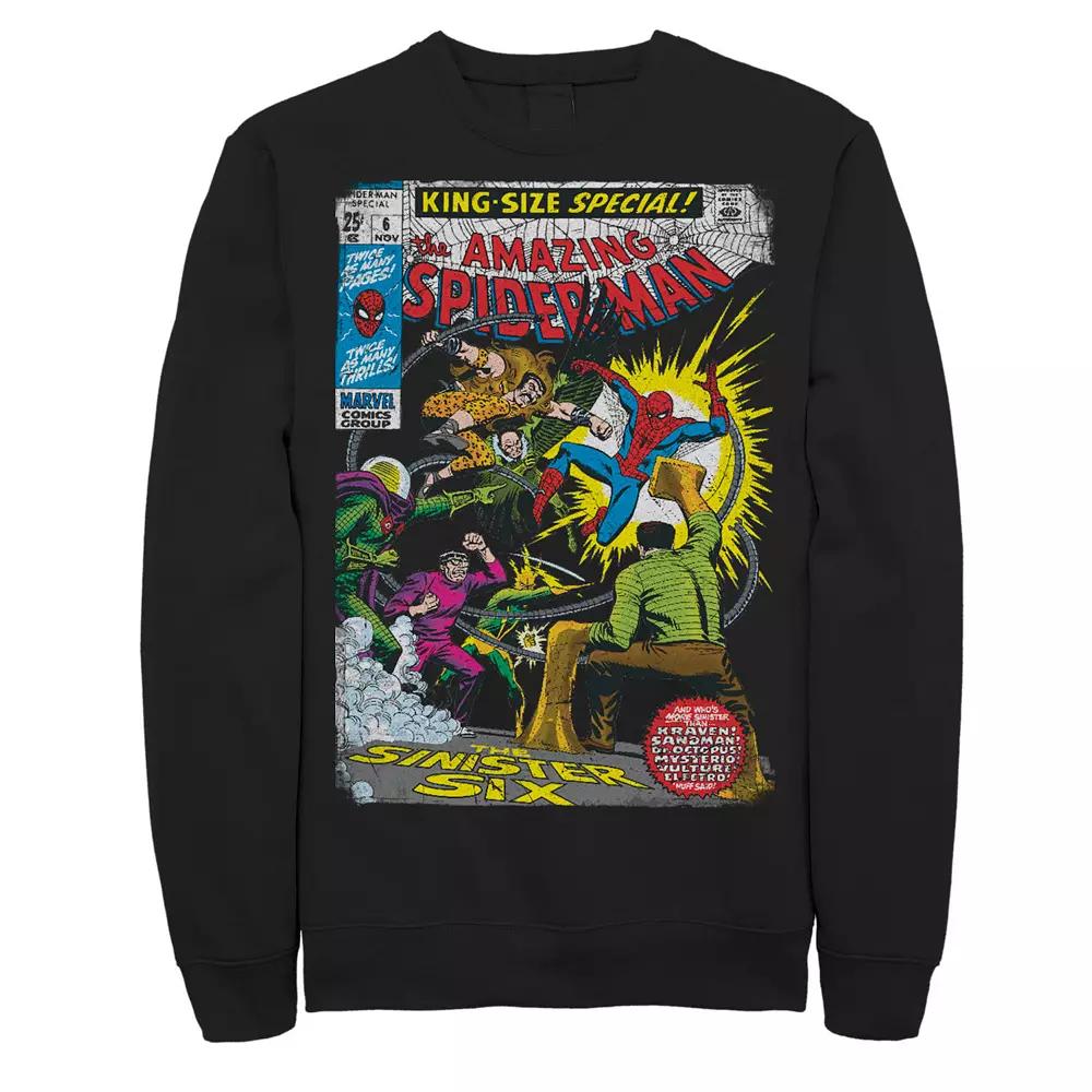 Big & Tall Spiderman The Sinister Six Comic Cover Fleece Graphic Pullover, Men's,  Product Image