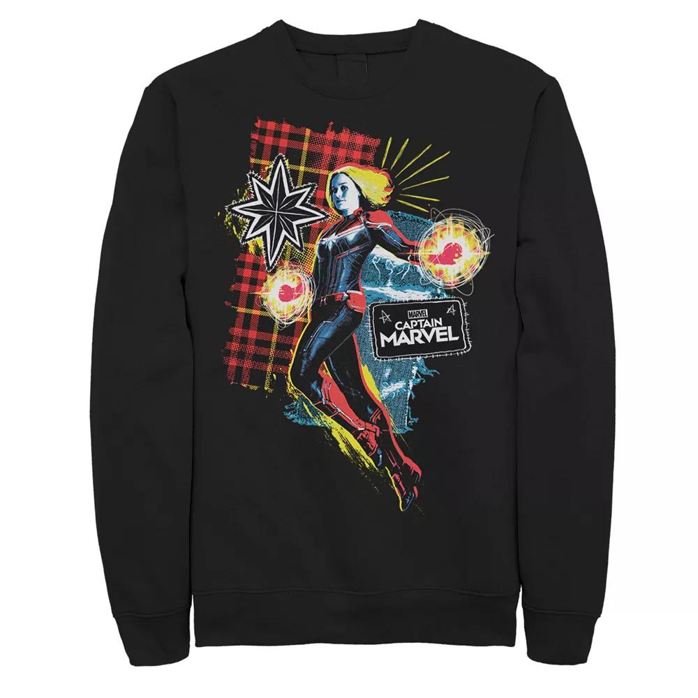 Men's Marvel Captain Marvel Plaid Jean Patched Portrait Sweatshirt,  Product Image