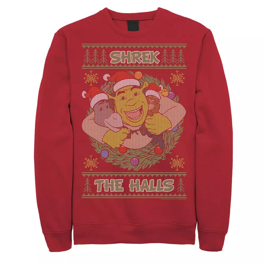 Men's Shrek the Halls Holiday Text Pattern Fleece, Size: 3XL, Red Product Image