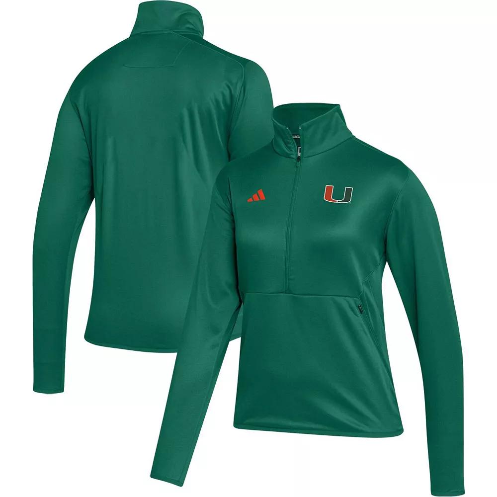 Women's adidas Green Miami Hurricanes 2023 Sideline AEROREADY Raglan Half-Zip Top, Size: XL Product Image