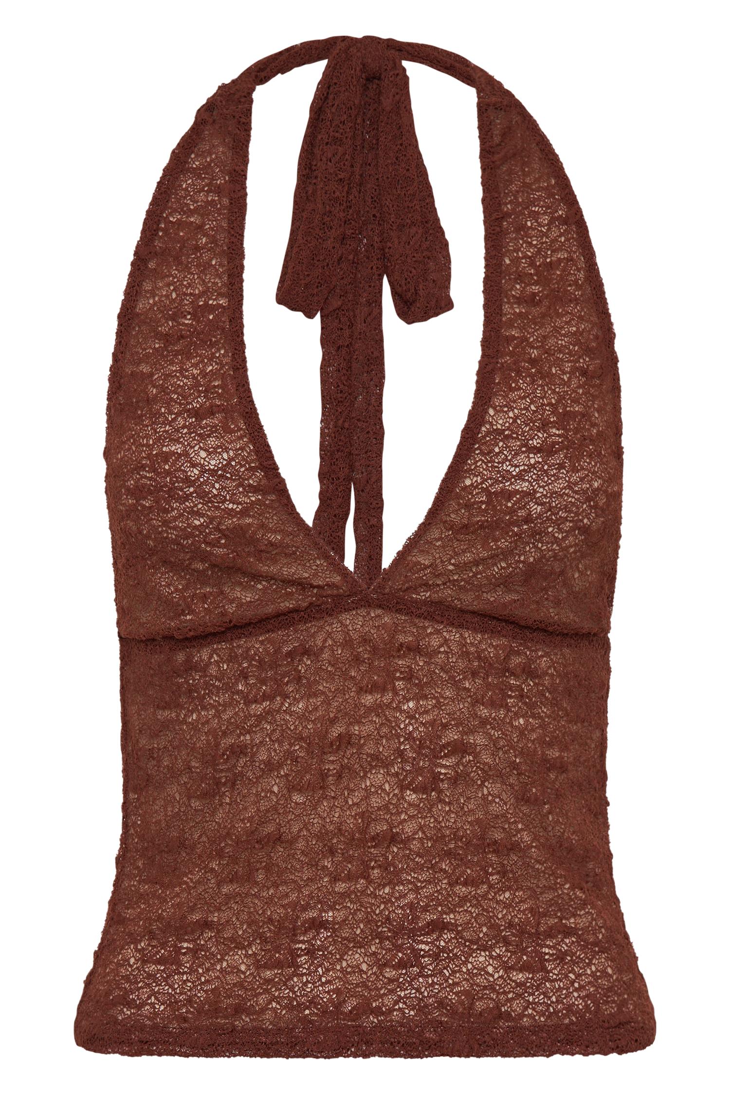 Asher Sheer Lace Halter Top - Chilli Product Image