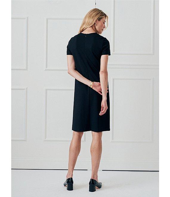 J.McLaughlin Florence Knit Round Neck Short Sleeve Button Front Scallop A-Line Dress Product Image