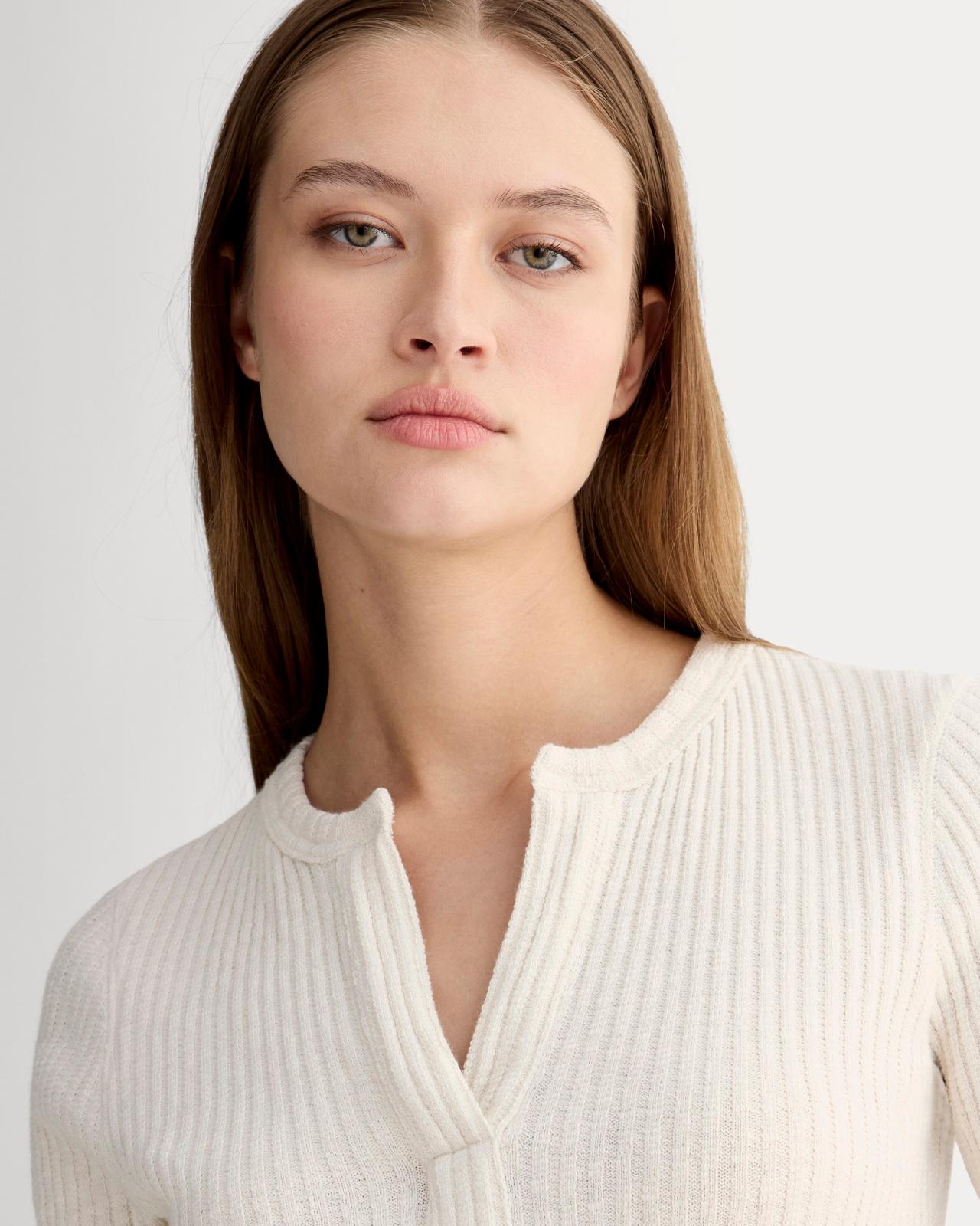 The Rib-Knit Short-Sleeve Henley Product Image