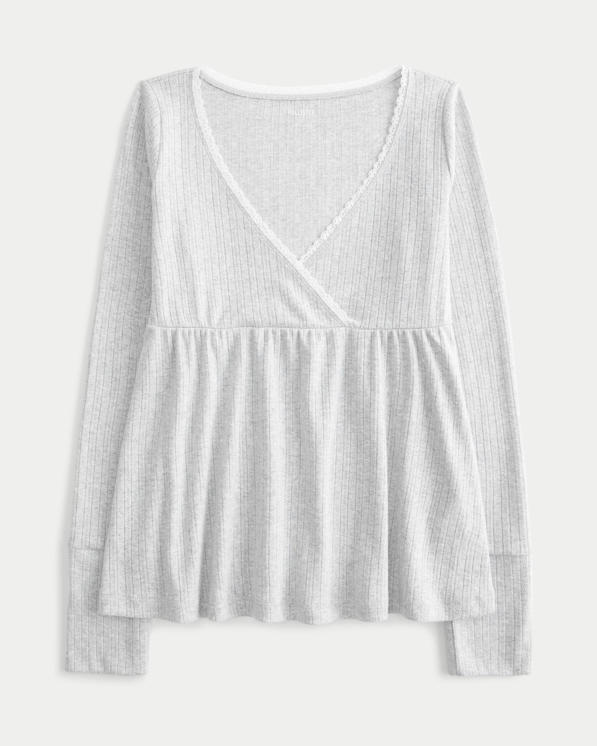 Easy Long-Sleeve Pointelle Babydoll Top Product Image