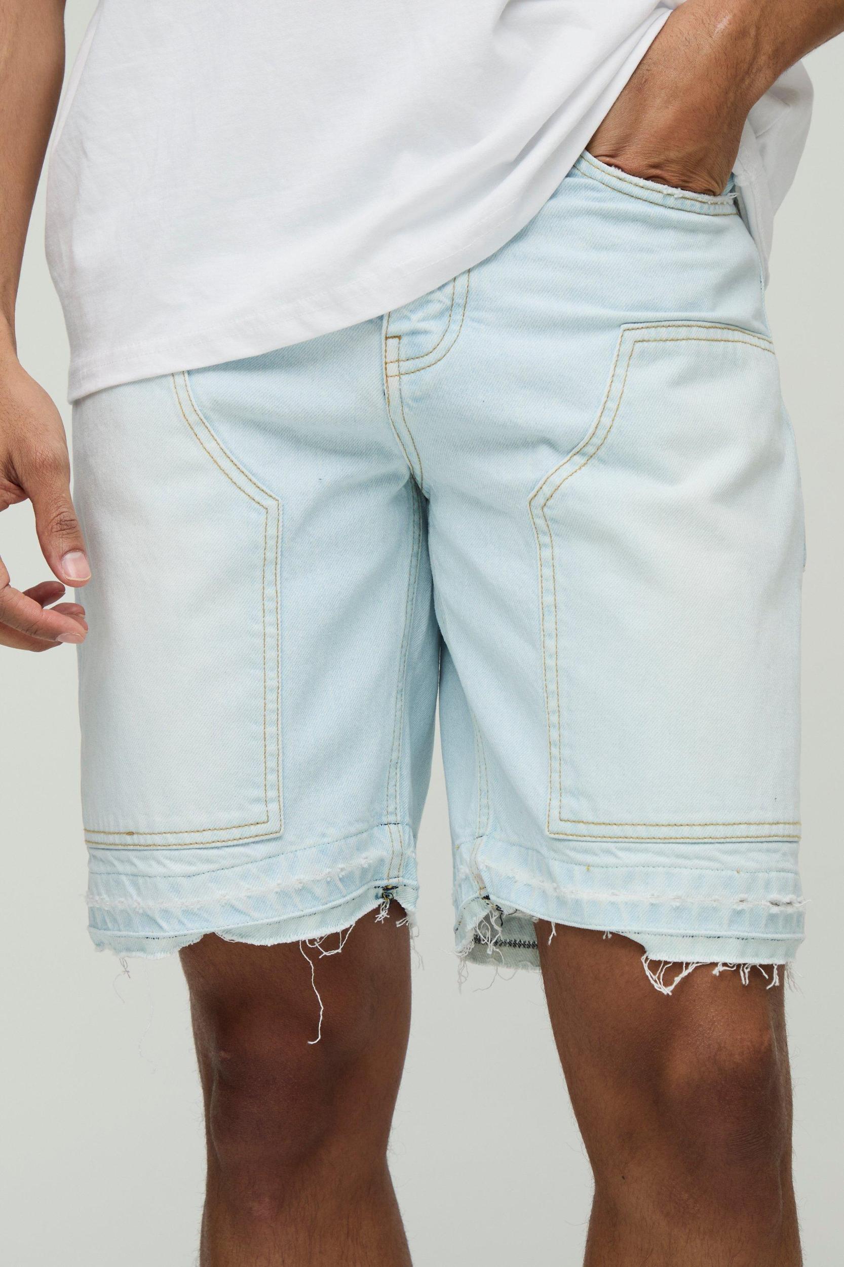 Relaxed Fit Carpenter Washed Blue Jean Shorts | boohooMAN USA Product Image