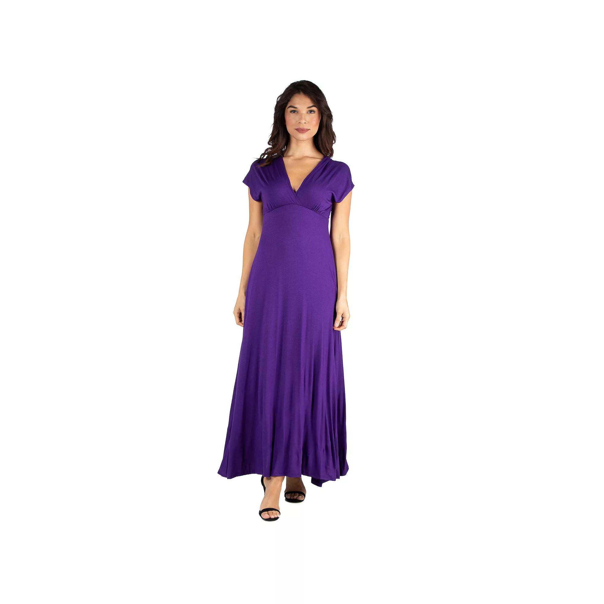 Women's 24seven Comfort Apparel Cap Sleeve V-Neck Maxi Dress,  Product Image