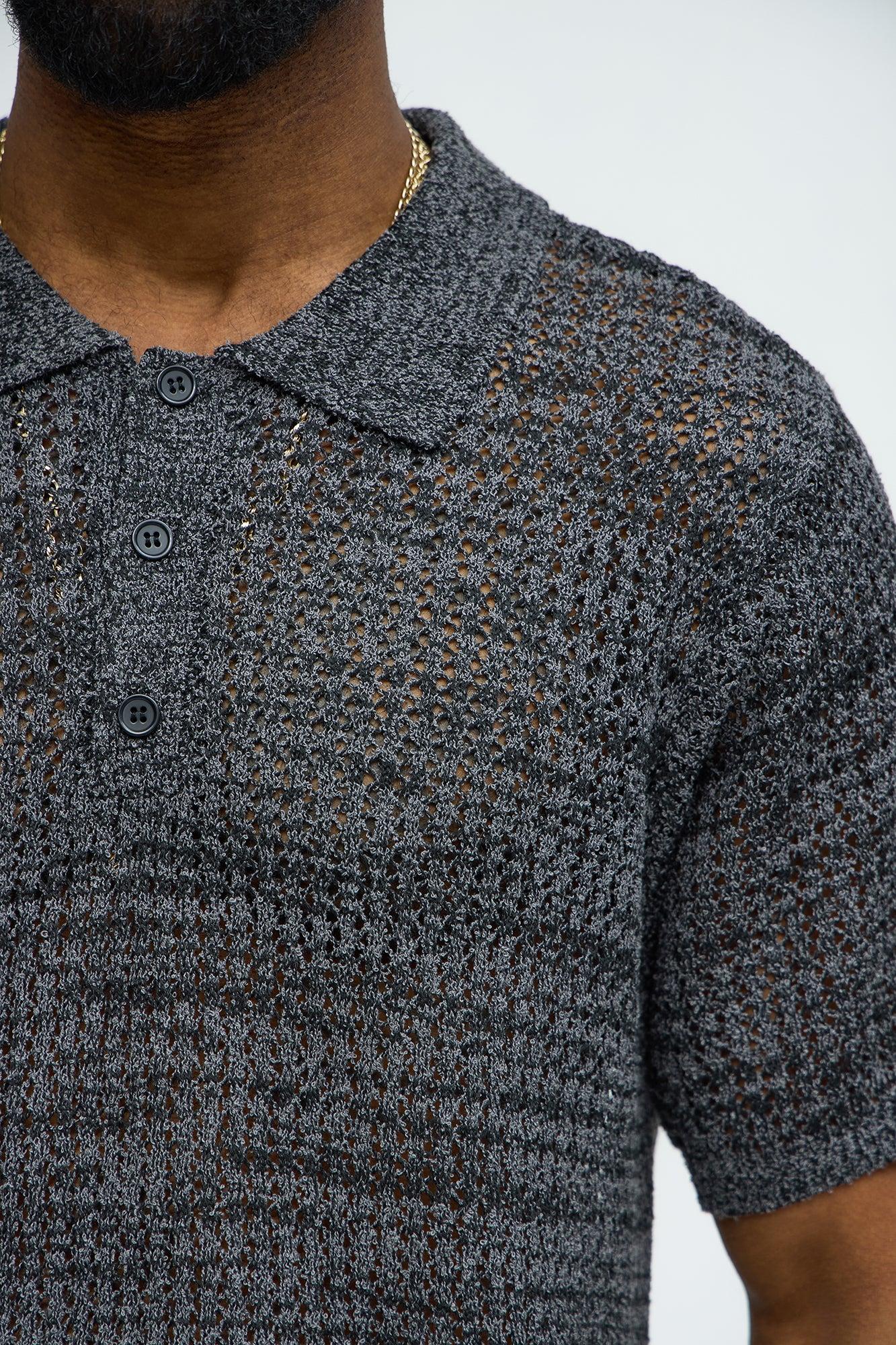 Peppered Open Knit Polo - Grey/combo Product Image