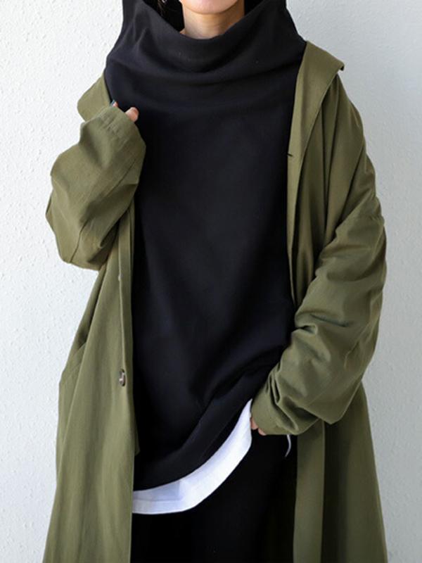 Urban Black&Gray High-Neck Long Sleeve Oversize T-Shirt Product Image