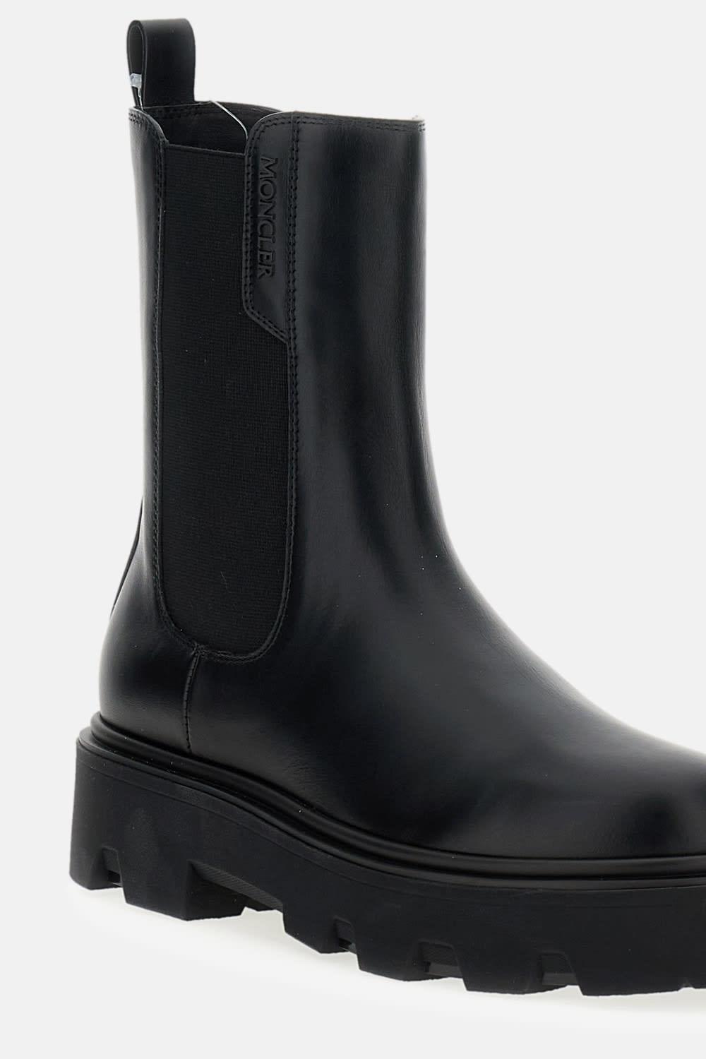 MONCLER Black Leather Aurea Chelsea Ankle Boots In Gray Product Image