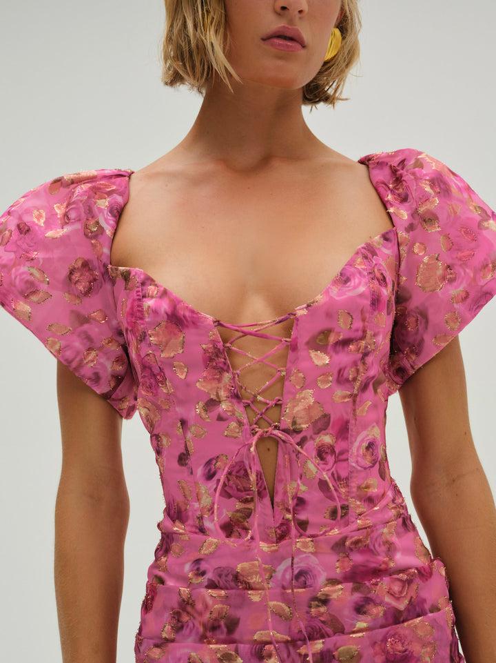 Blurred Roses Mini Dress — Pink Product Image