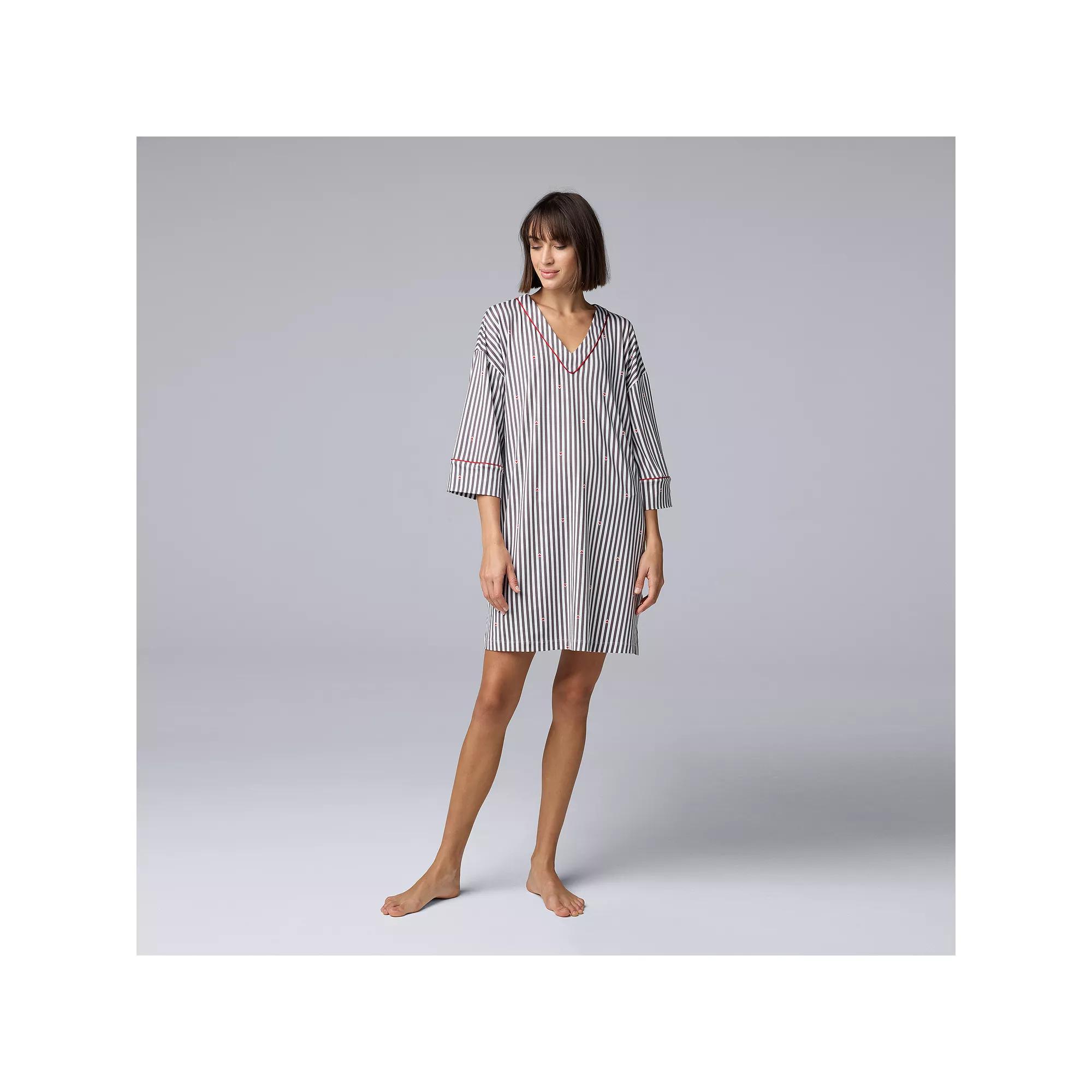 Women's Simply Vera Vera Wang 3/4-Sleeve Cozy Jersey Pajama Sleepshirt, Size: Small, Gray Stripe Product Image