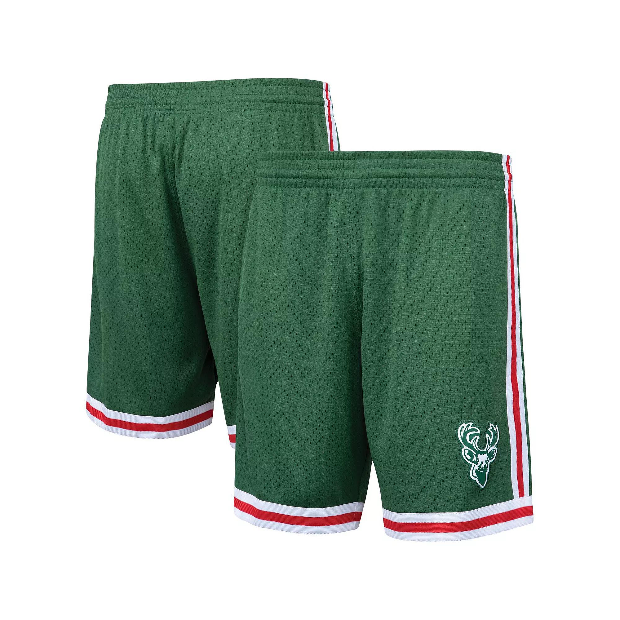 Men's Mitchell & Ness Hunter Green Milwaukee Bucks Hardwood Classics Primary Logo Swingman Shorts,  Product Image