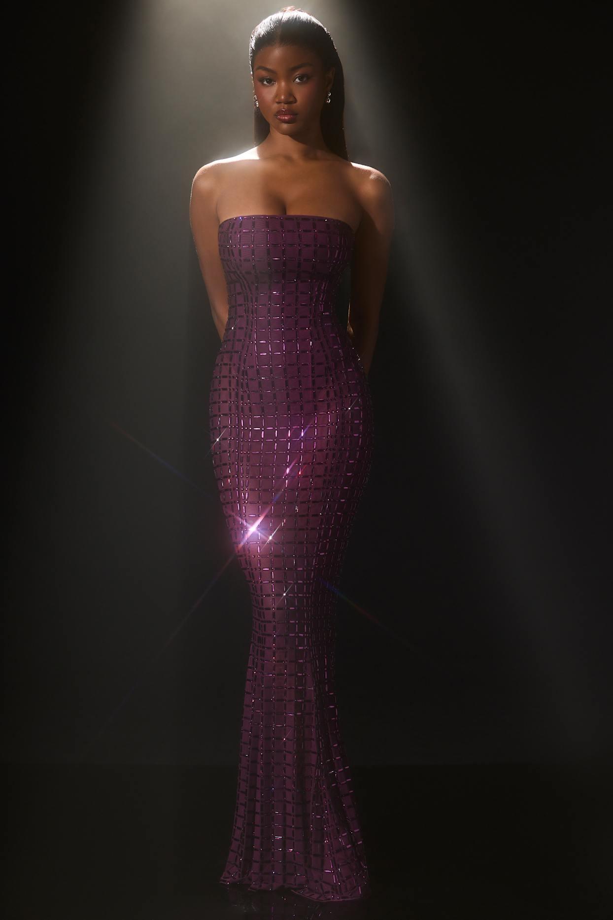 Embellished Strapless Gown in Deep Purple Product Image