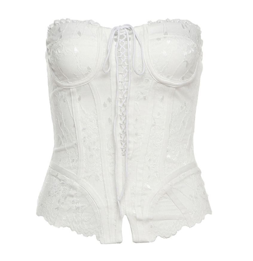 Lace-Up Lace Panel Corset Top Product Image