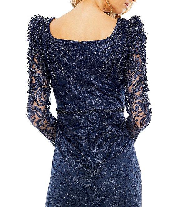 Mac Duggal Embroidered Applique Square Neck Long Sleeve Trumpet Gown Product Image