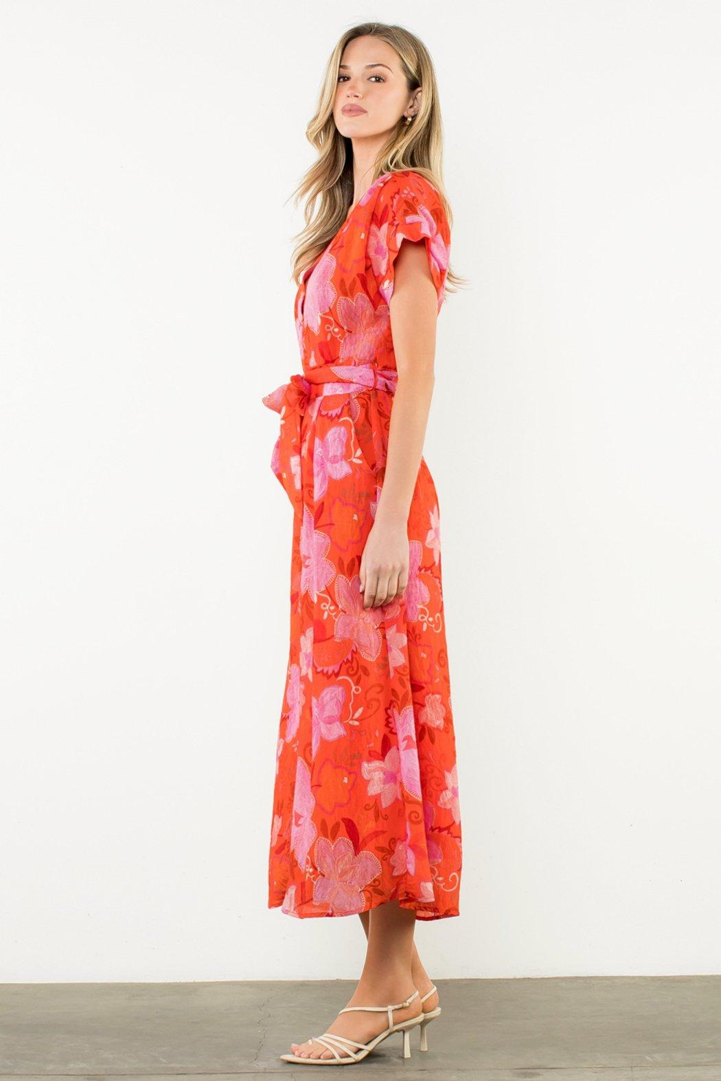 Short sleeve floral print maxi dress Product Image