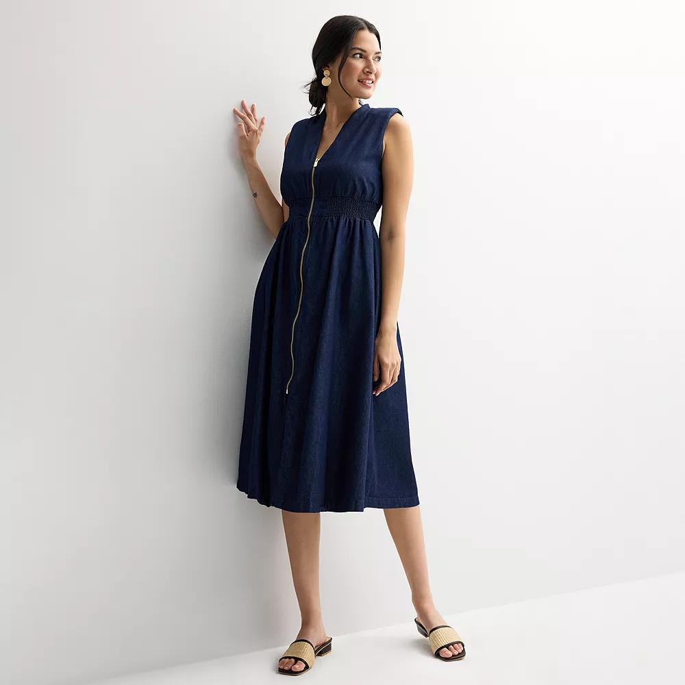 Women's Nine West Zip Front Midi Dress, Size: XL, Mid Blue Blue Wash Product Image