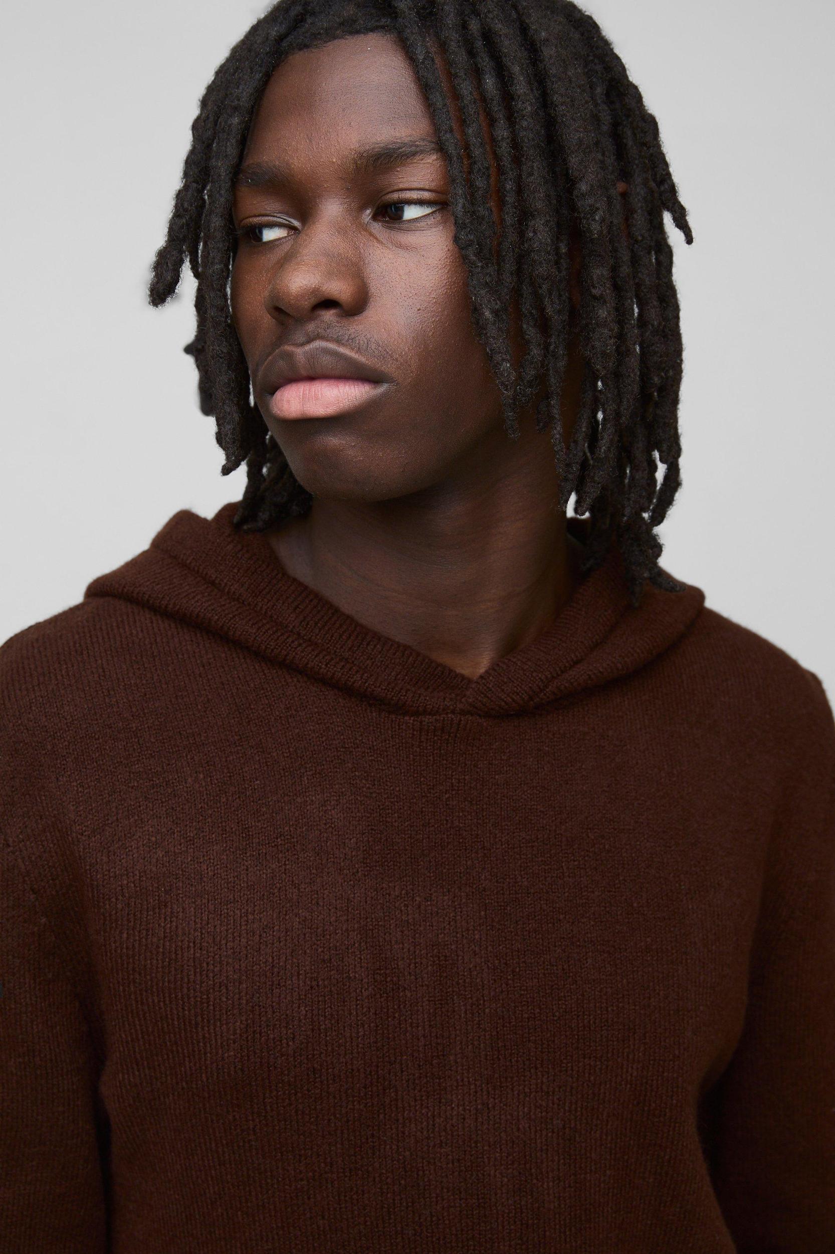 Regular Fit Brushed Knit Hoodie | boohooMAN USA Product Image