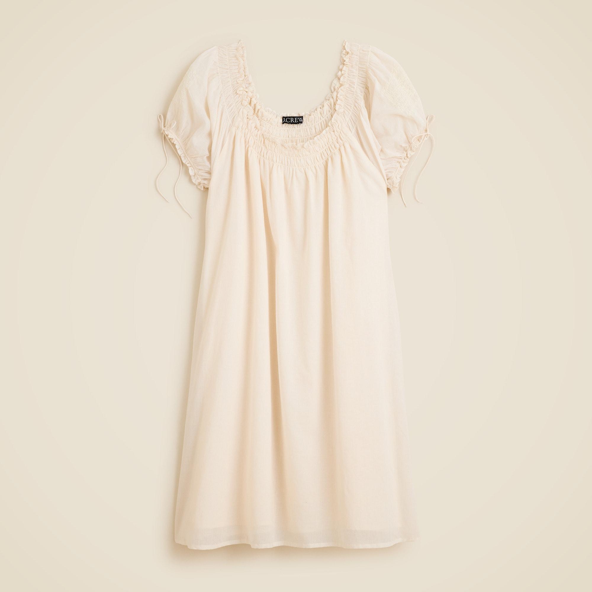 Smocked puff-sleeve mini dress in cotton voile Product Image