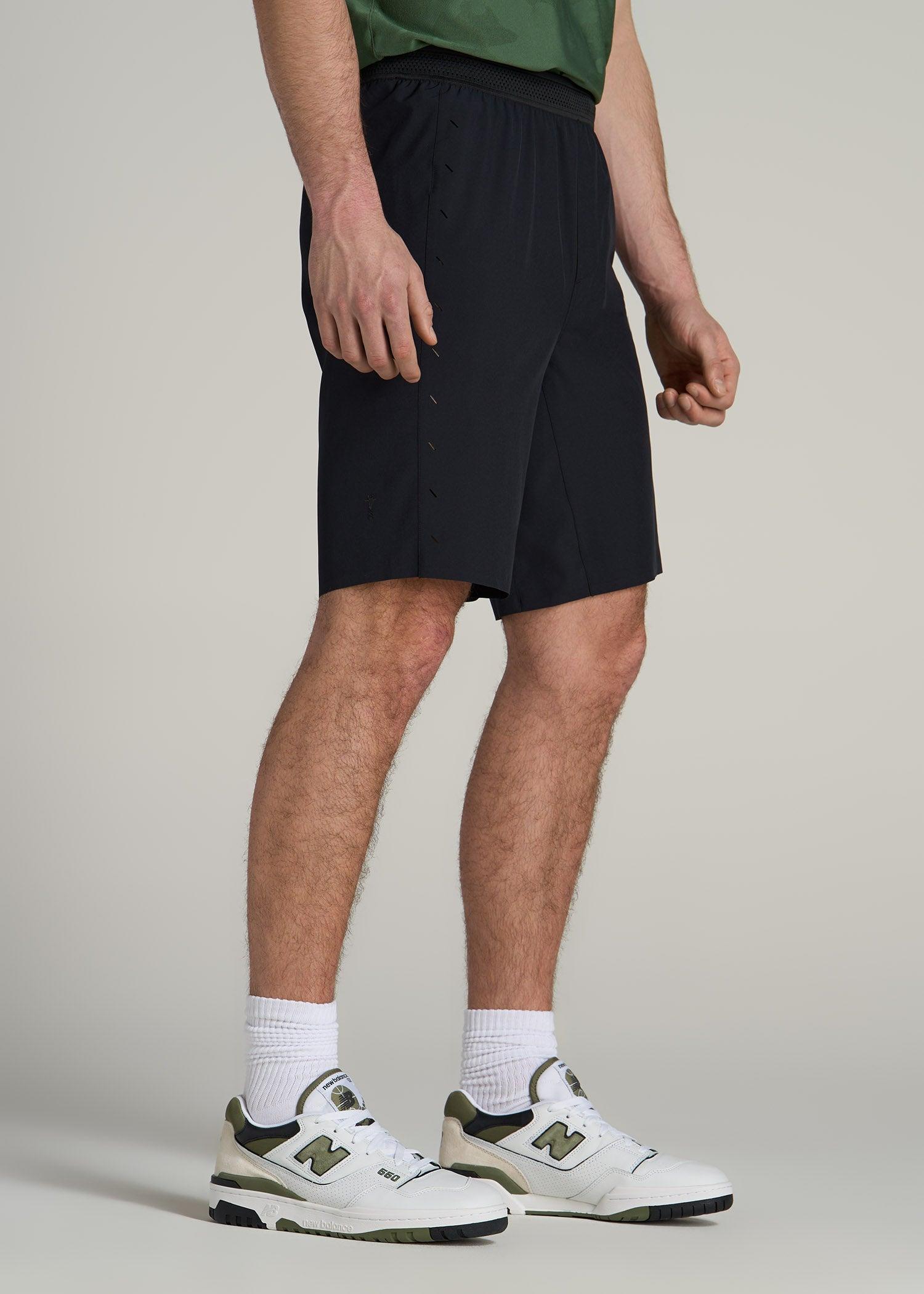 Featherweight Perforated Training Shorts for Tall Men in Black Male Product Image