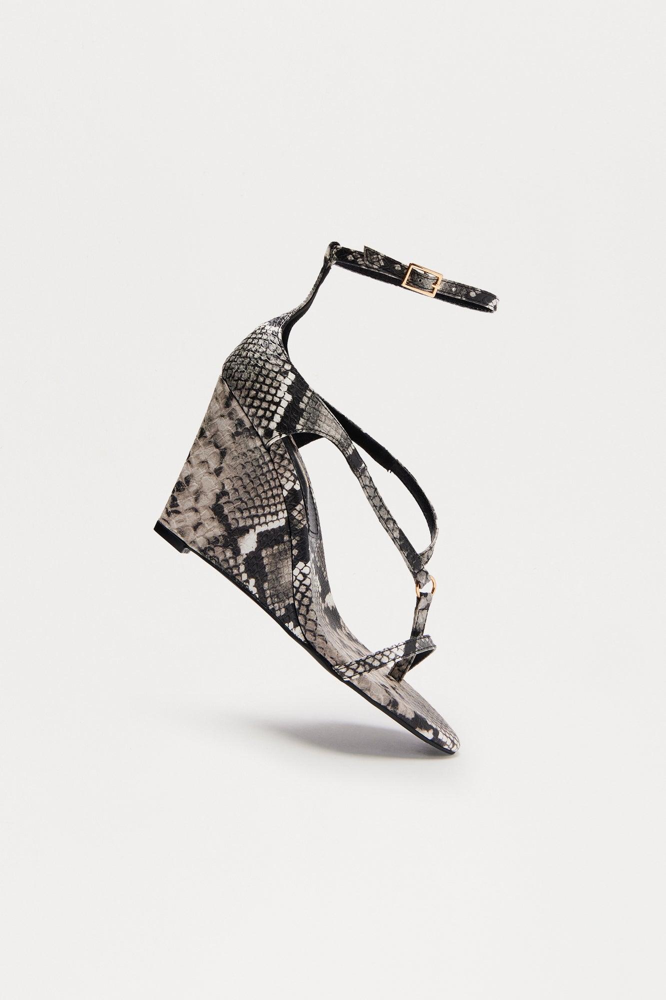 Vania Ankle Strap Wedges - Black/White Female Product Image