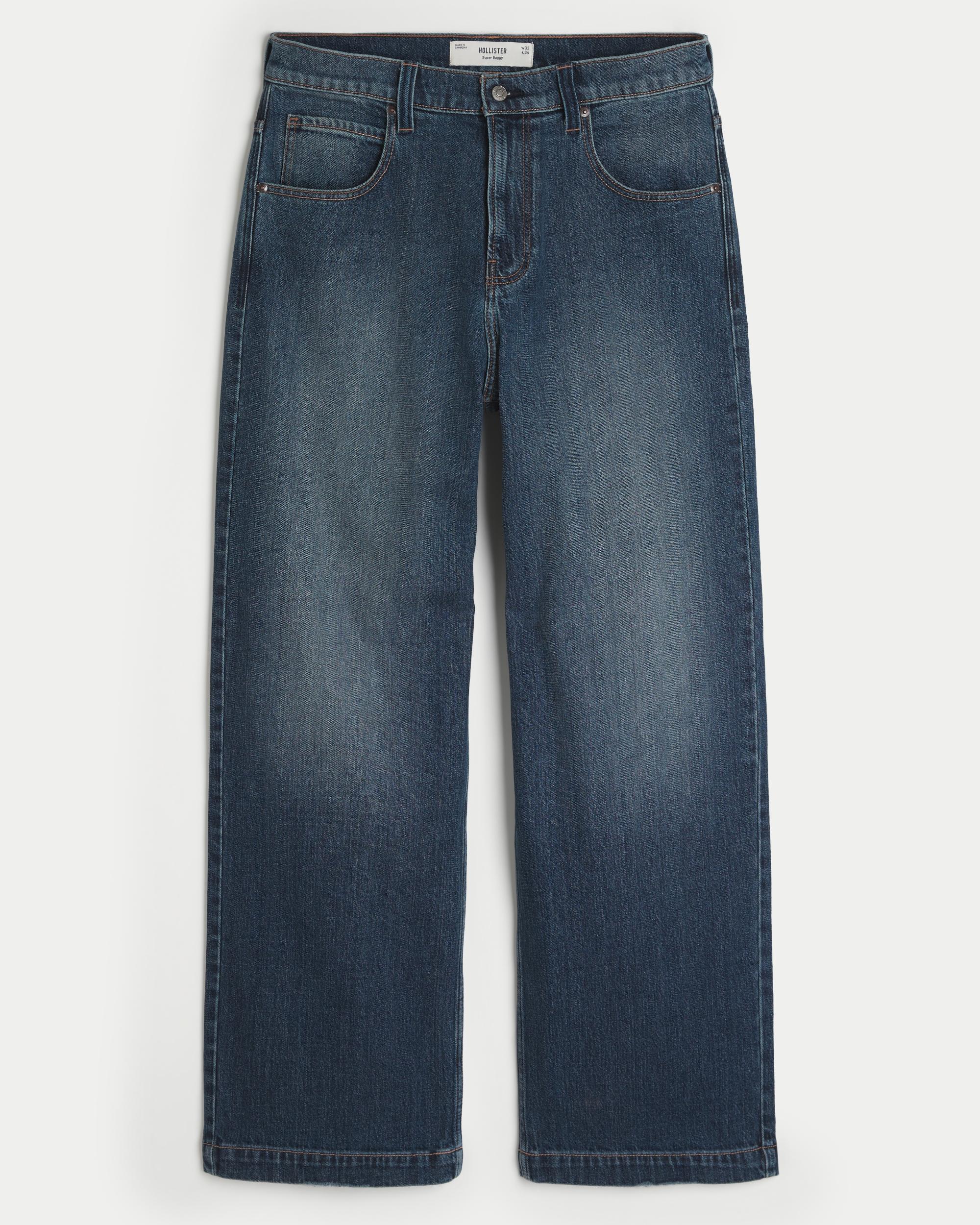 Dark Wash Logo Embroidery Super Baggy Jeans Product Image