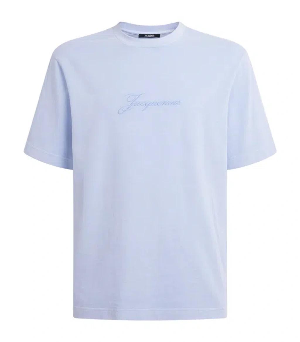 JACQUEMUS Mens Blue Pigmento Log-embroidered Cotton T-shirt Xl Product Image