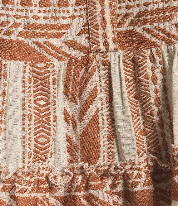 ELAN Arrow Geo Print Split V-Neck 3/4 Bell Sleeve Babydoll Dress Product Image