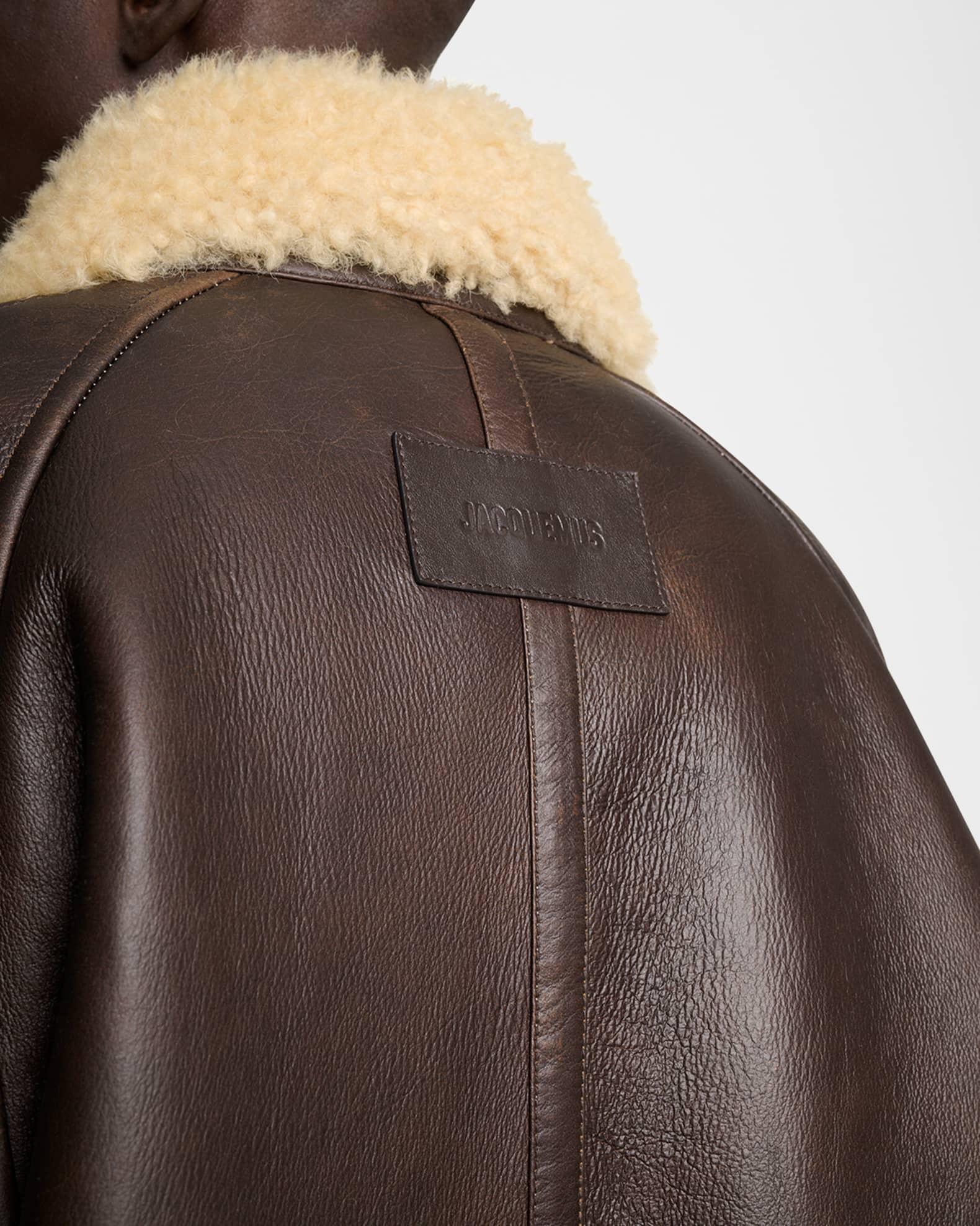 Men's Leather and Shearling Bomber Jacket Product Image