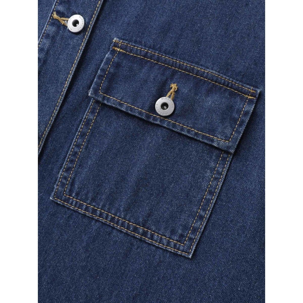 Women Button-Front Long Denim Vest Jacket Denimindigo Plus Size Button Vacation Patch pocket Leisure Denim Jackets BloomChic 30/6X Product Image