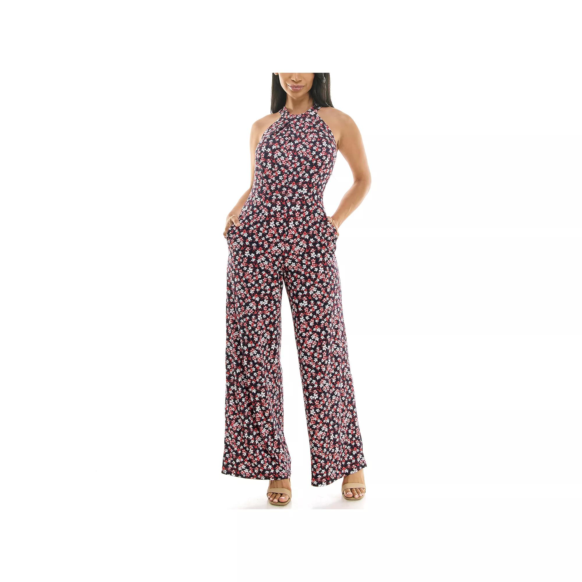 Women's Nina Leonard Printed Twist Neck Jumpsuit,  Product Image