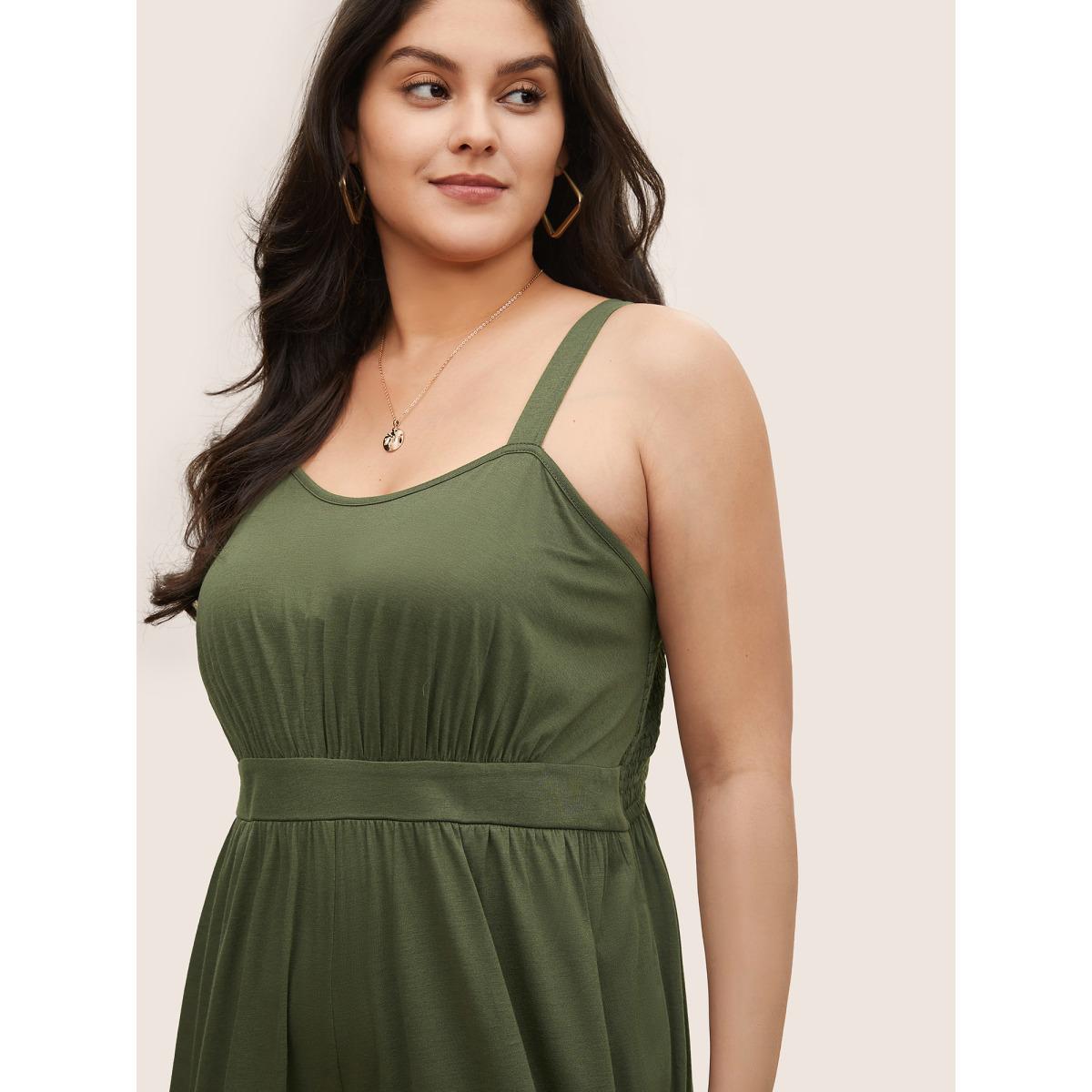 Plus Size ArmyGreen Supersoft Essentials Shirred Pocket Cami Jumpsuit Women Casual Sleeveless Non Everyday Loose Jumpsuits BloomChic 18-20/2X Product Image