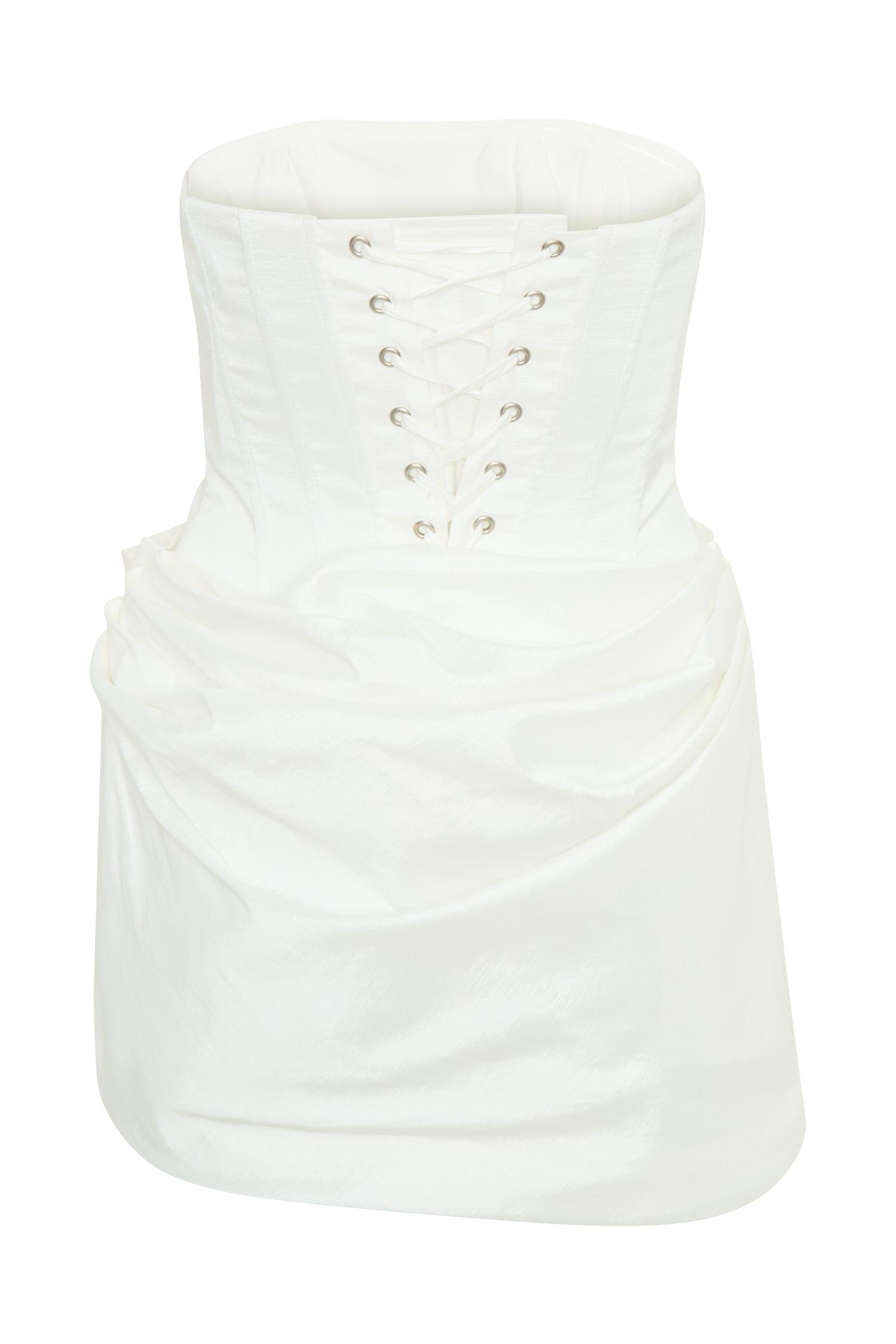 Sasha Taffeta Strapless Corset Mini Dress - White Product Image