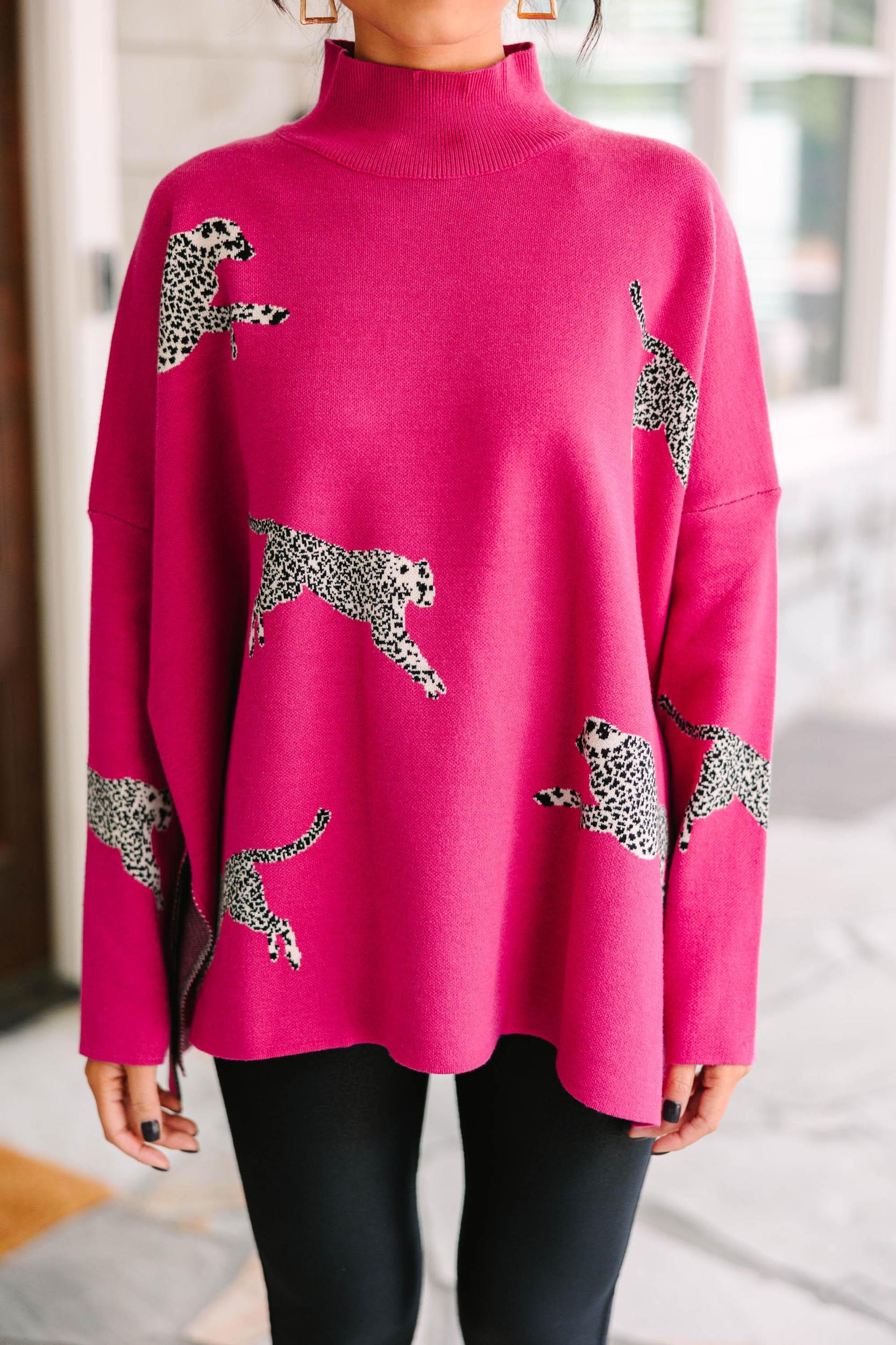 Quick Decisions Hot Pink Cheetah Sweater Female Product Image