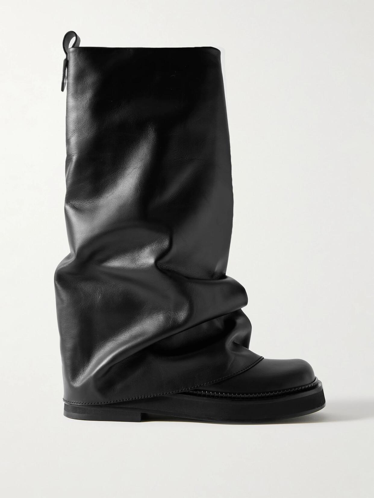 ATTICO Robin Layered Leather Knee Boots In Black Product Image