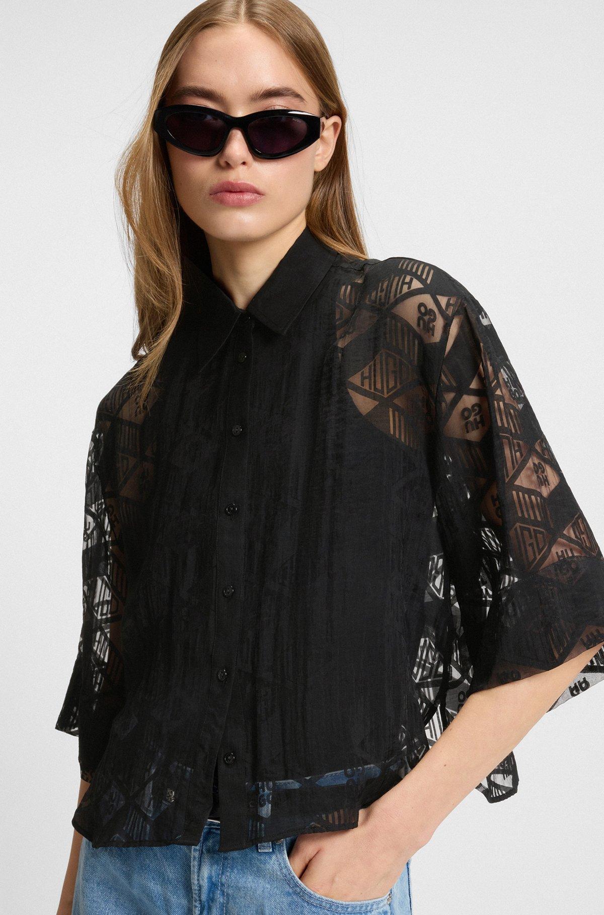 HUGO - Regular-fit chiffon blouse with all-over logo print - Patterned Product Image