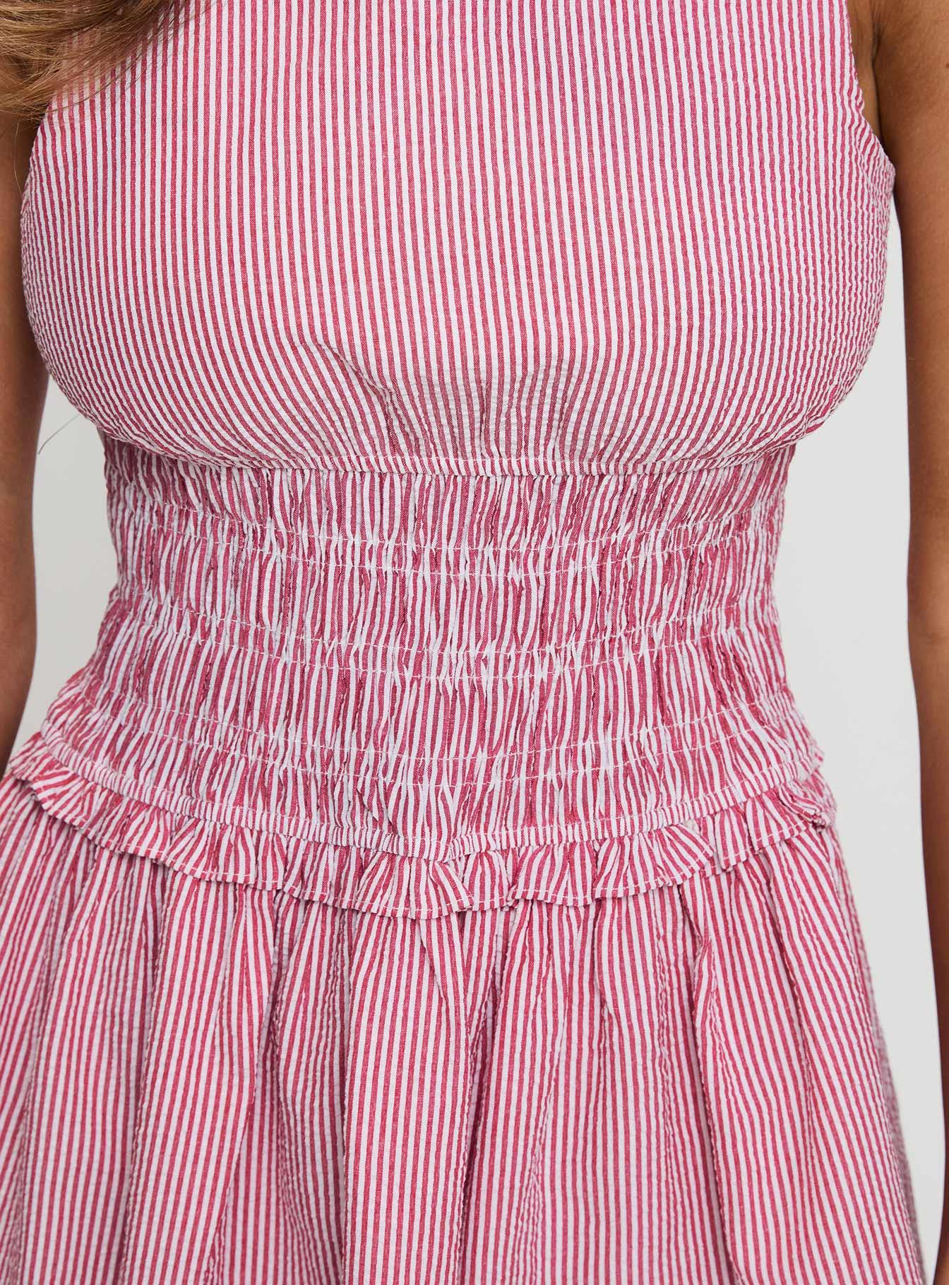 Yennifer Shirred Mini Dress Red / White Product Image