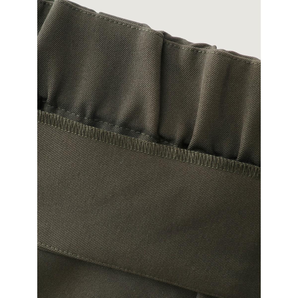 Plus Size Stretchy Back Waistband Wide-Leg Pants Women ArmyGreen Office Straight Leg Mid Rise Office Pants BloomChic 12/L Product Image