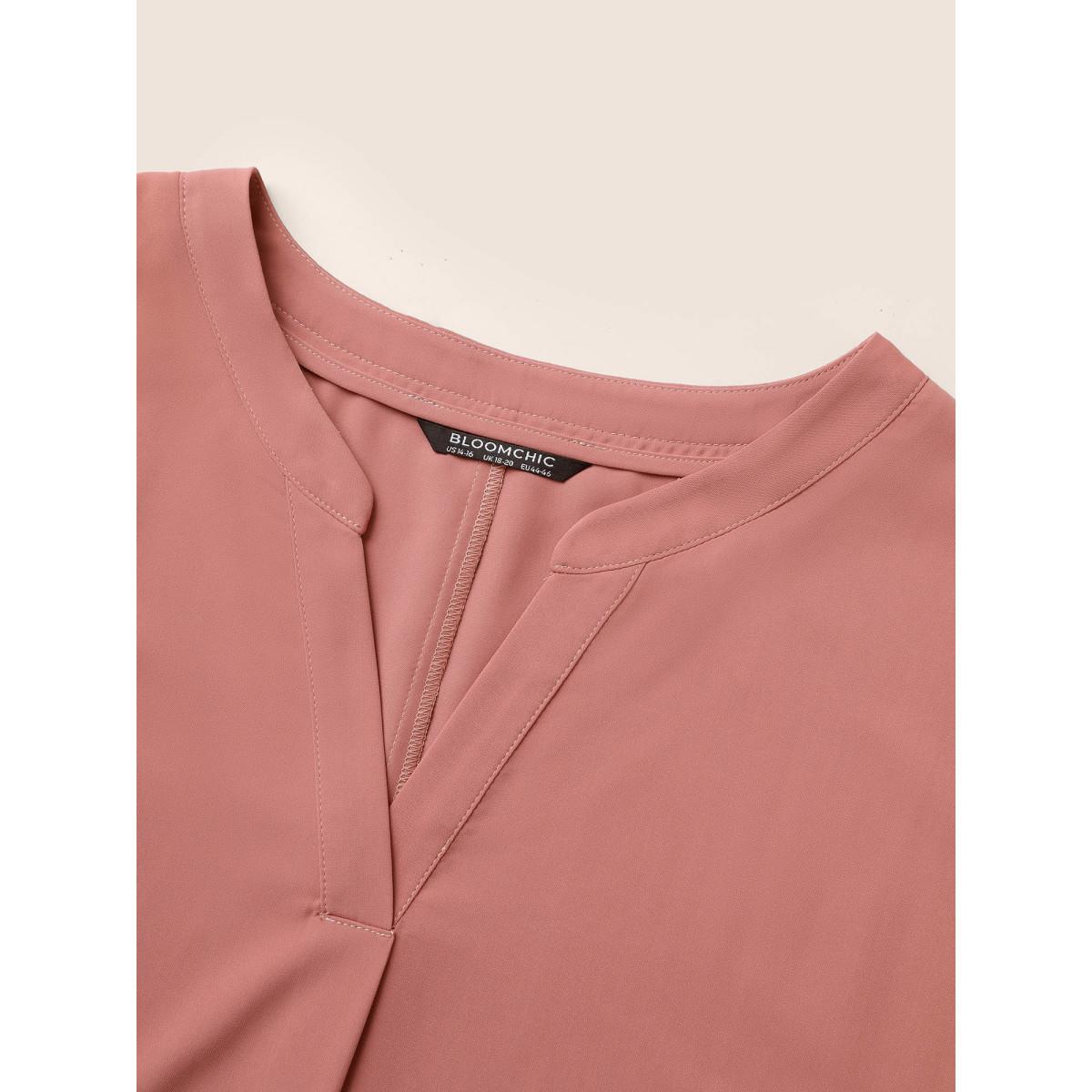 Plus Size DustyPink Plain Pleated Notched Dolman Sleeve Blouse Women Work From Home Short sleeve Notched collar Work Blouses BloomChic 18-20/2X Product Image