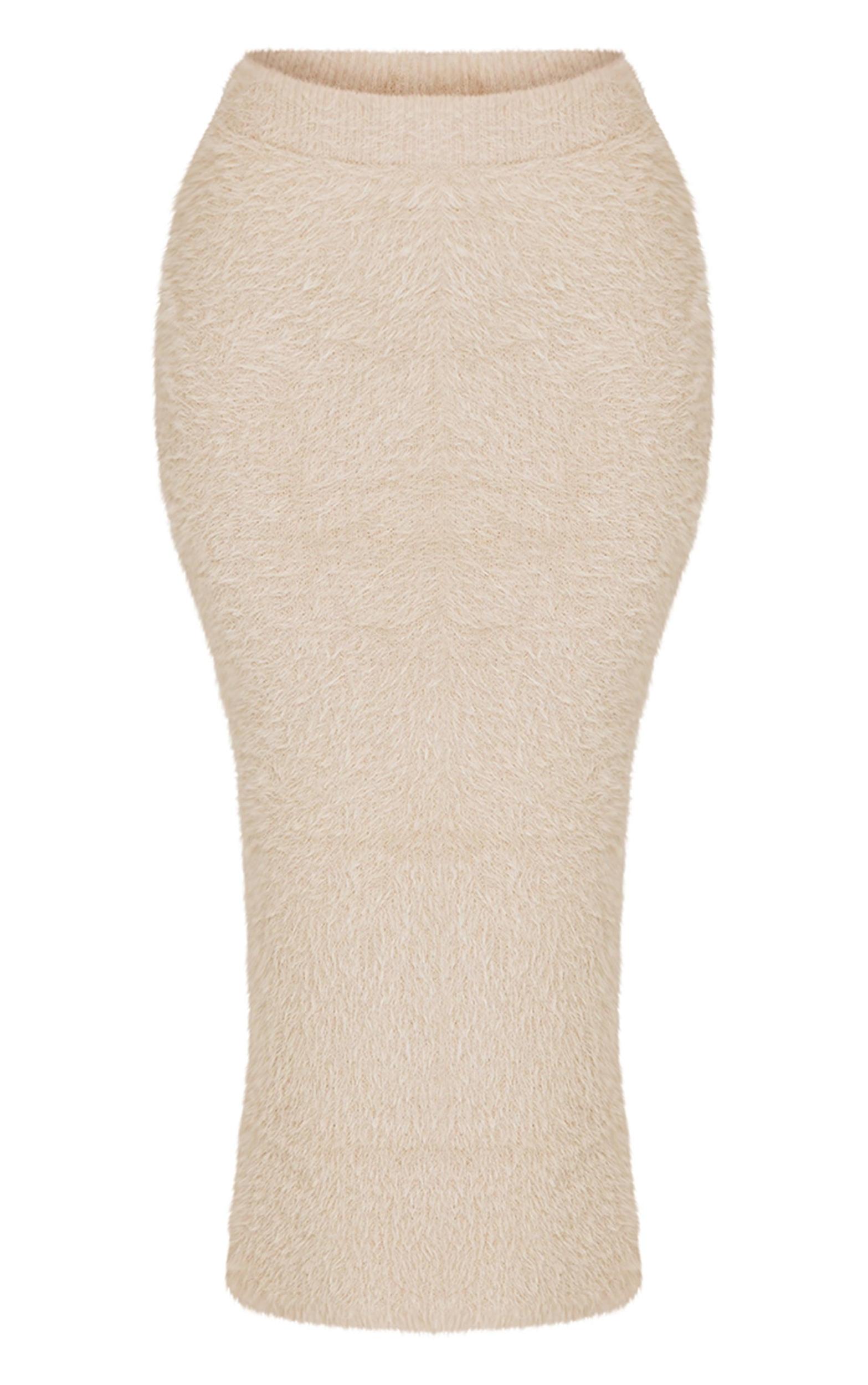  Petite Taupe Fluffy Knit Low Waist Maxi Skirt Product Image