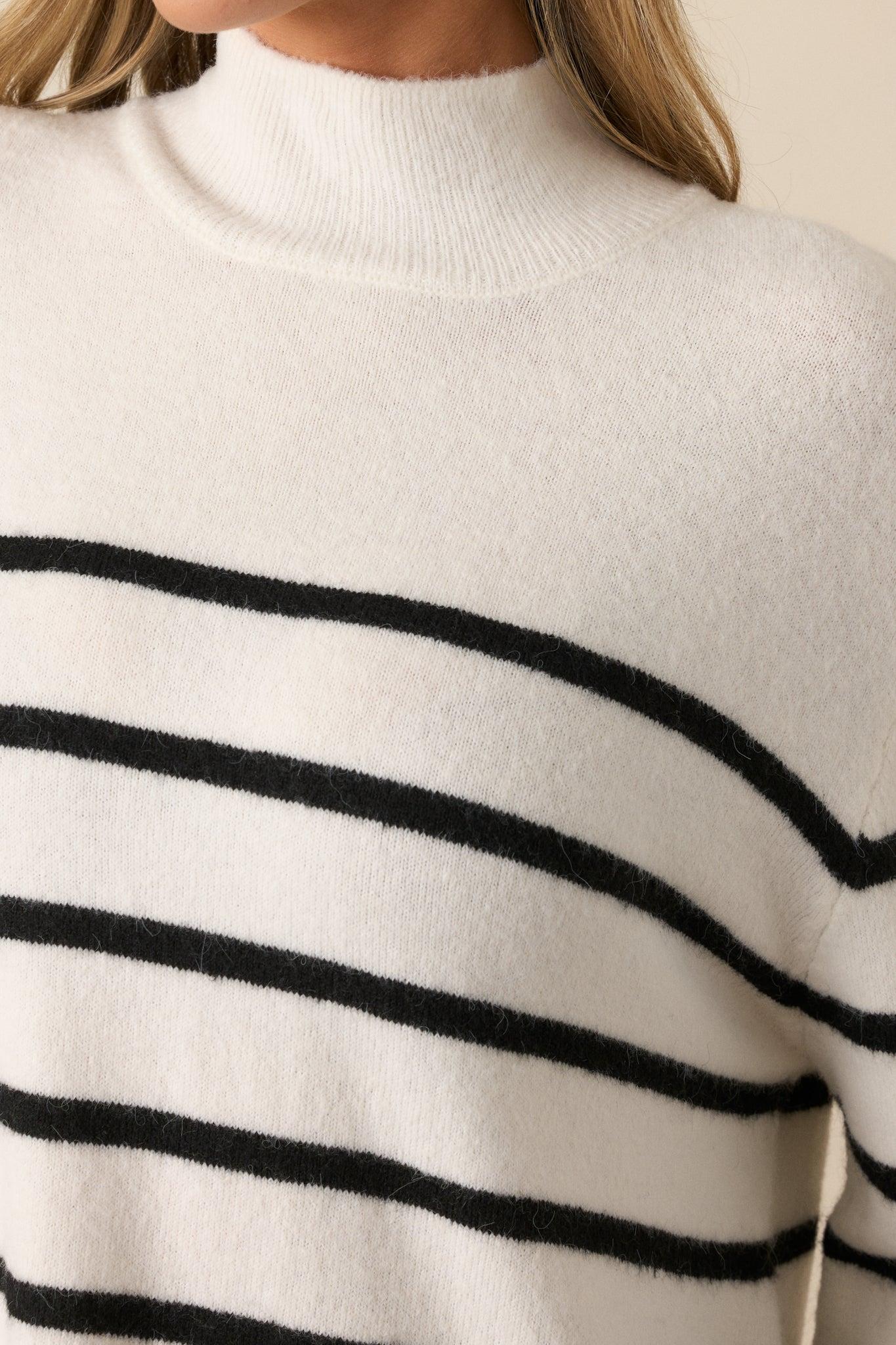 Z Supply Fin Sea Salt Ivory Stripe Turtleneck Sweater Product Image