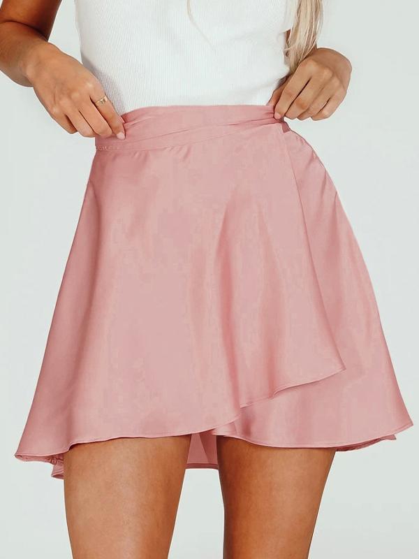 Solid Chiffon Satin Tie Up Mini Skirt Product Image