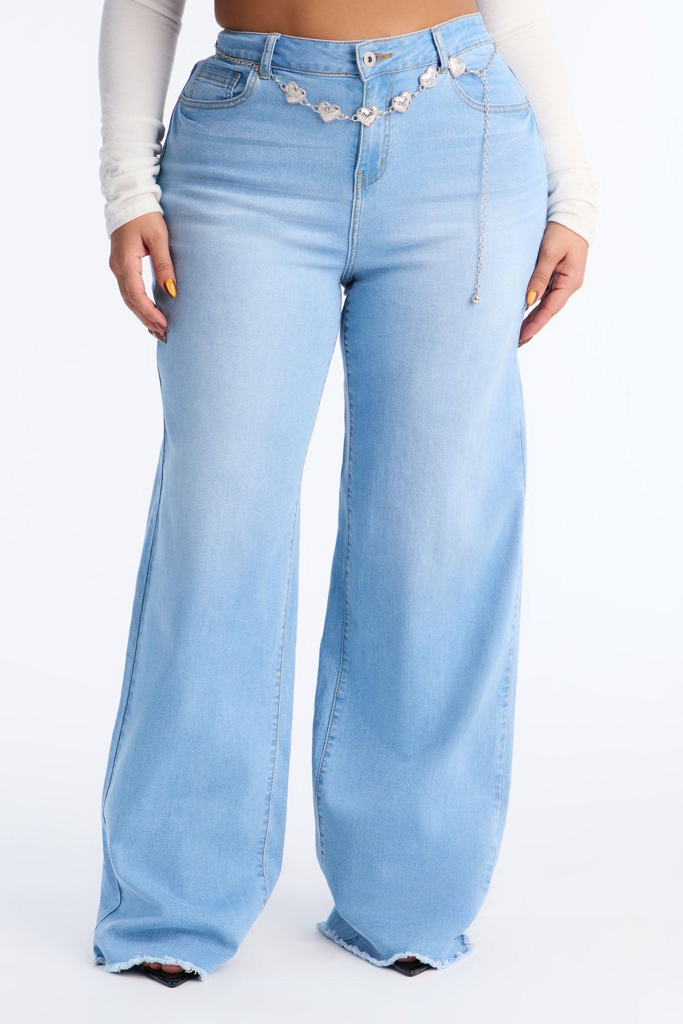 Stole My Heart Belted Soft Stretch Wide Leg Jeans - Light Wash Female Product Image