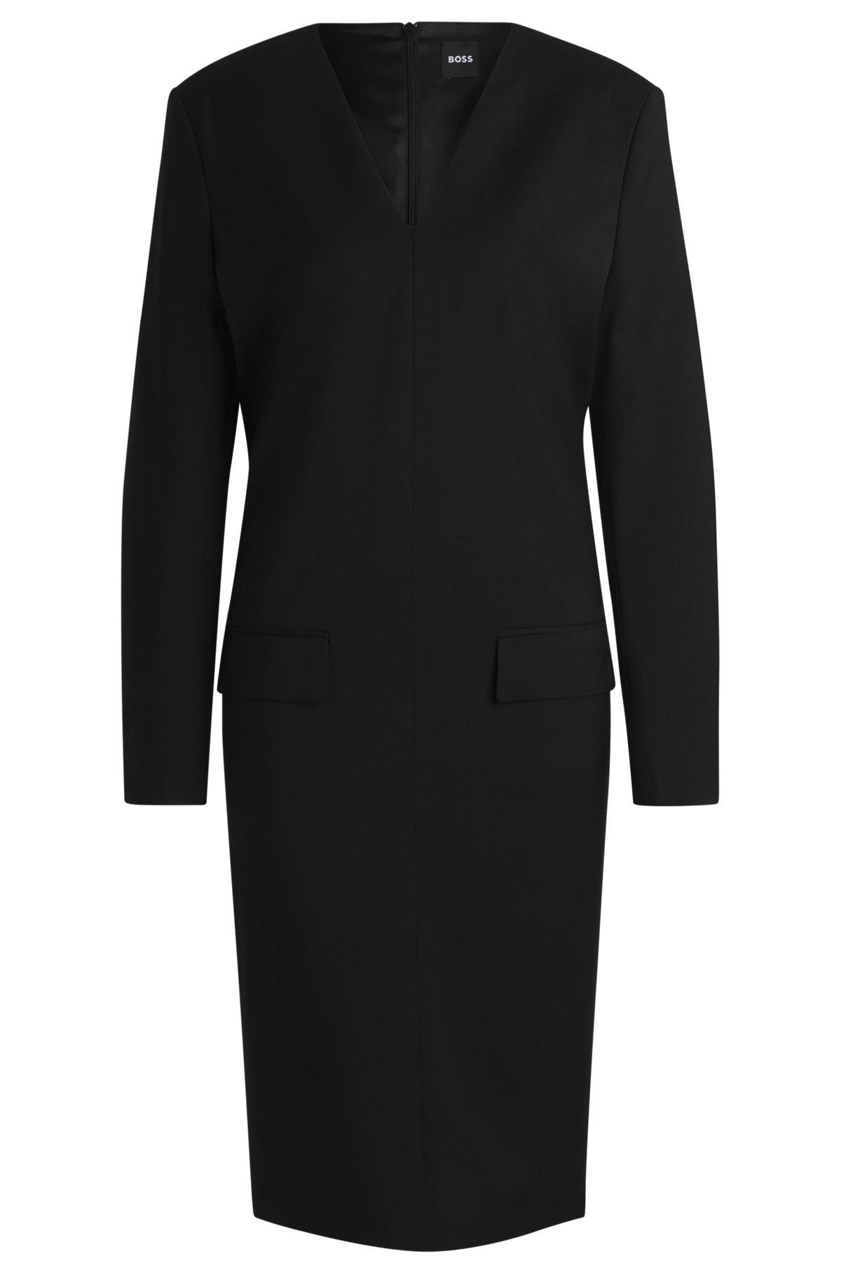 Tailored V-neck dress with flap pockets in relaxed fit Product Image