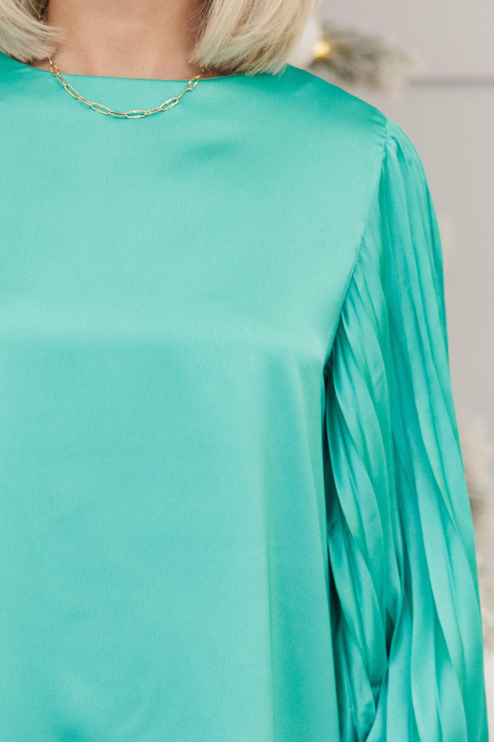 Out For The Day Teal Green Satin Blouse Female Product Image